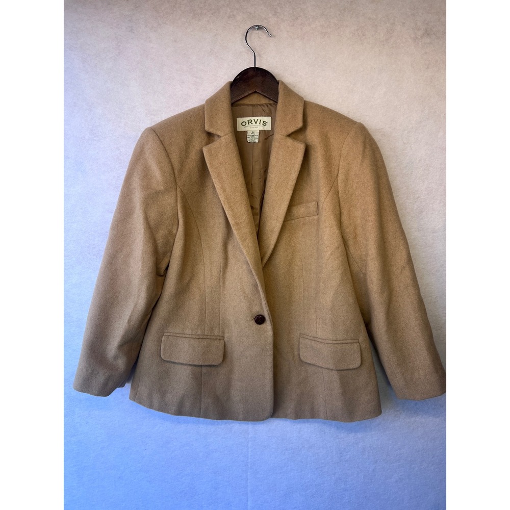 Orvis 100% Camel Hair Blazer Jacket Tan Petite 8P Single Button Lined Classic